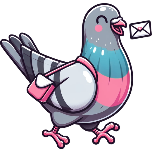 Letterbird标志：一只鸽子快乐地递送信件。