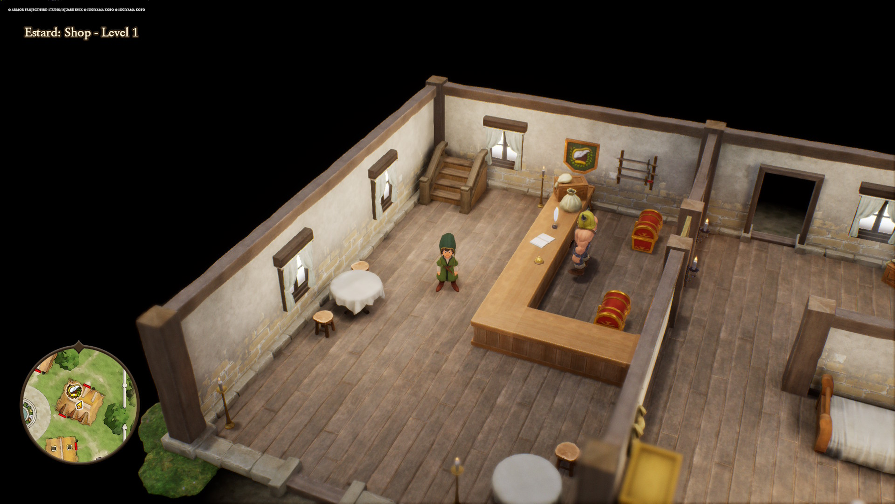 Dragon Quest VII Reimagined screenshot of the character standing in a building with stairs that go in to a wall