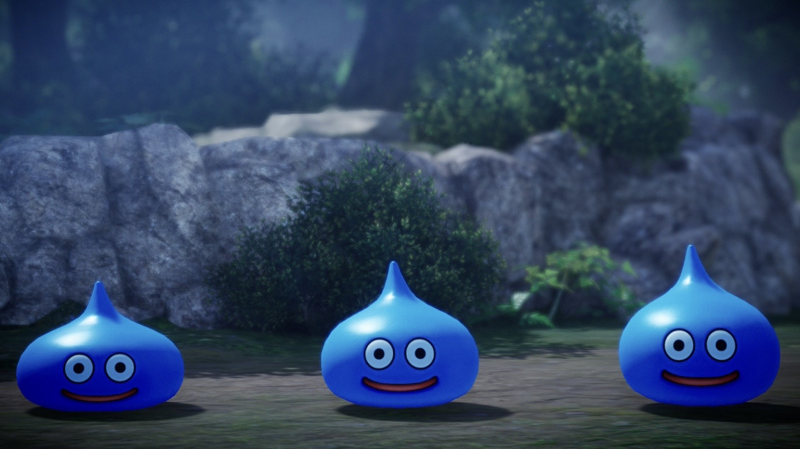 Three wide-eyed blue slimes challenge you to a fight.