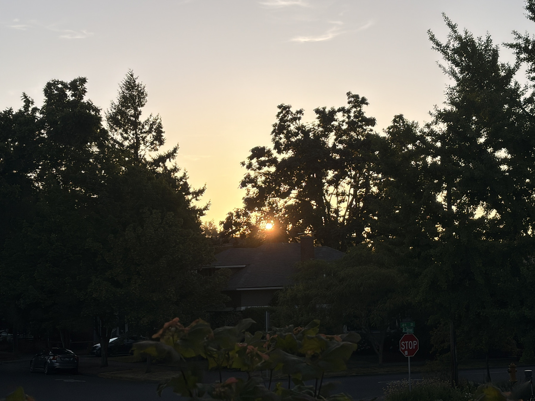 The sun dipping low enough that it’s just an orange glow, and the sky considerably duskier.