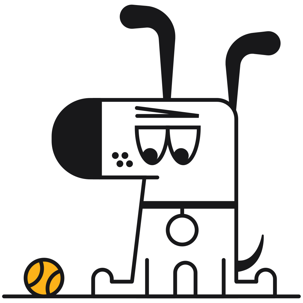 Kagi的标志：一只狗和一个……网球？