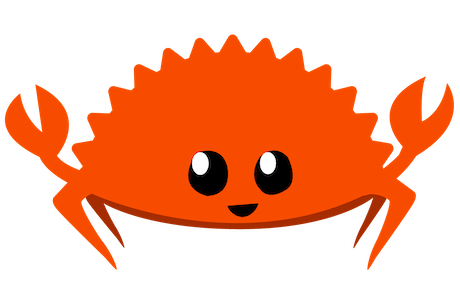 Ferris is a rusty orange crab. Its claws are raised as if he was celebrating and she’s smiling.