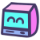 An illustrated icon of a computer cube with half circle eyes in teal, light pink and dark pink colors.