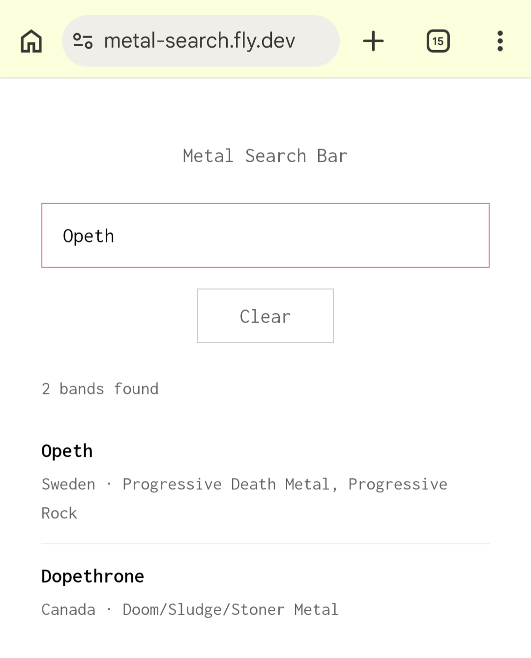 Metal search bar