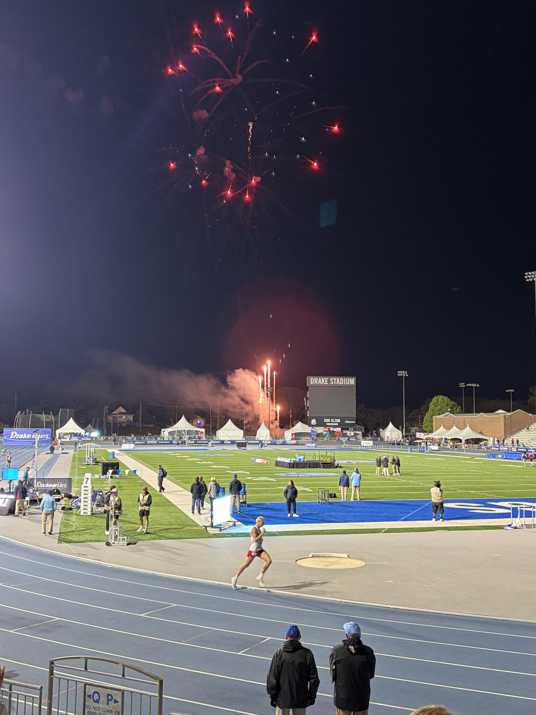 Fireworks over the Drake Relays track