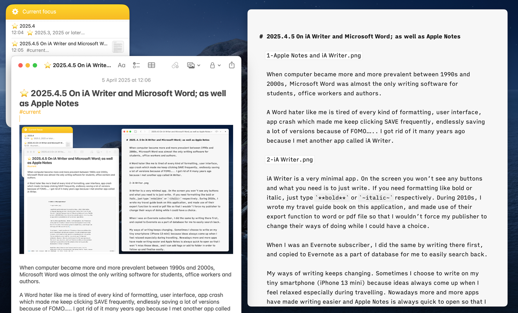 On iA Writer and Microsoft Word; as well as Apple Notes - alvin in the room