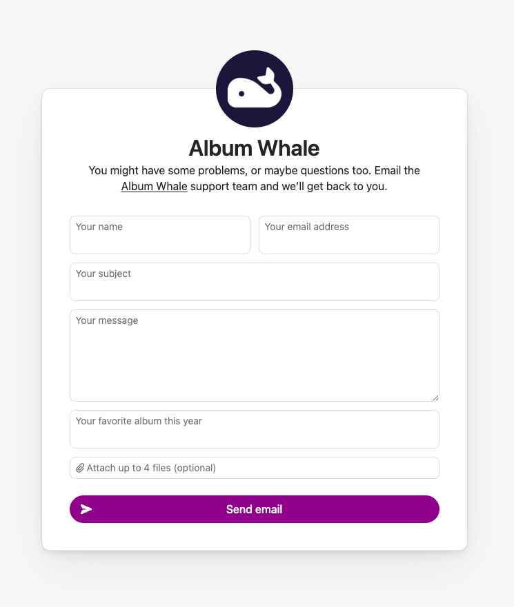 Album Whale’s Letterbird form