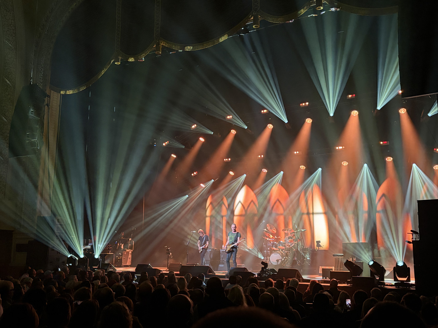 Sting performing with his three-piece band during his Sting 3.0 tour at The Orpheum theater in Minneapolis.